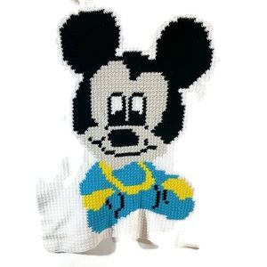 Mickey Mouse Hand Knit Cross Stitch Multicolored Blanket
